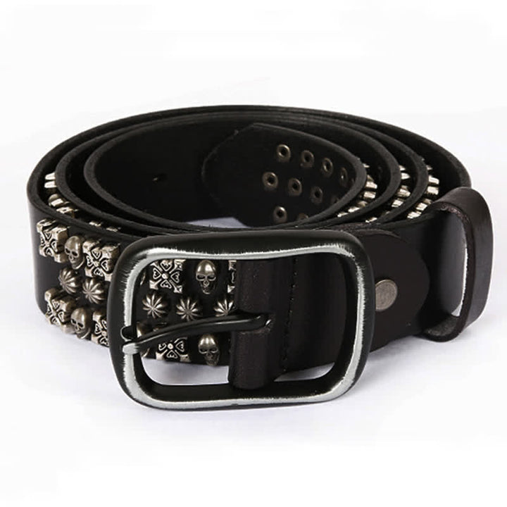 Skulls & Crossbones Three Row Stud Leather Belt - image 2
