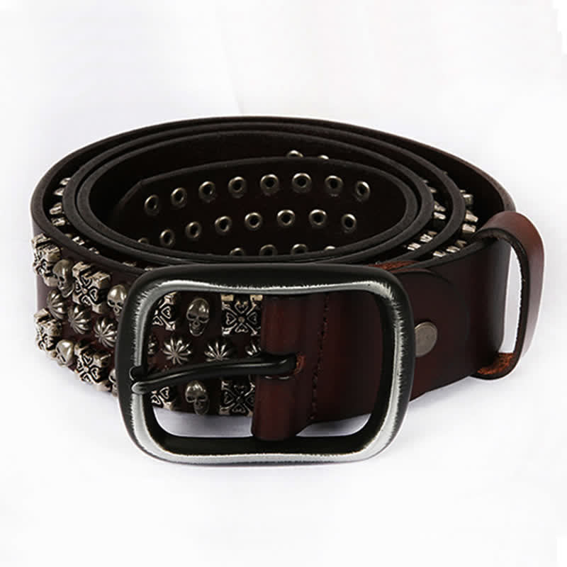 Skulls & Crossbones Three Row Stud Leather Belt - image 9