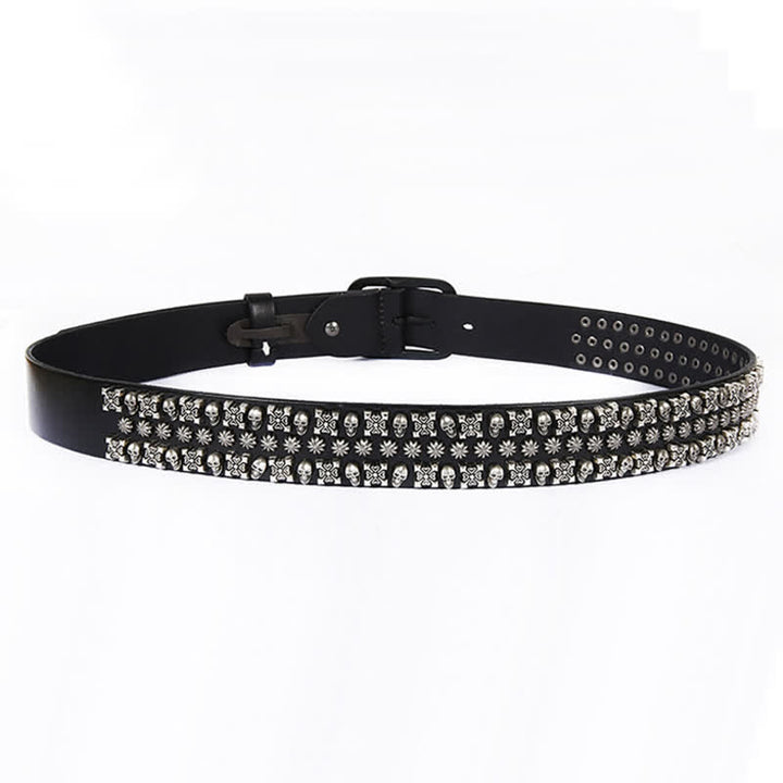 Skulls & Crossbones Three Row Stud Leather Belt - image 4