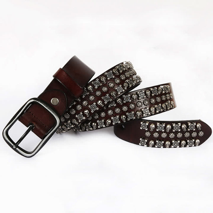 Skulls & Crossbones Three Row Stud Leather Belt - image 8