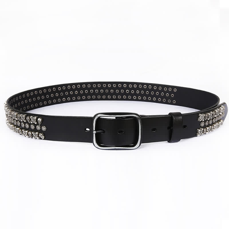 Skulls & Crossbones Three Row Stud Leather Belt - image 3