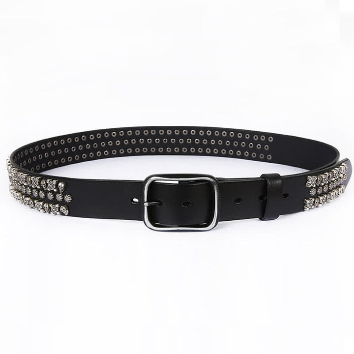 Skulls & Crossbones Three Row Stud Leather Belt - image 3