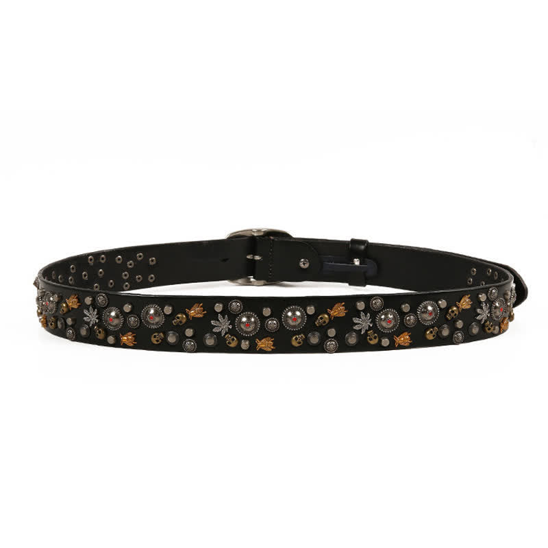 Gothic Skull Bee Maple Rivets Leather Belt - image 4