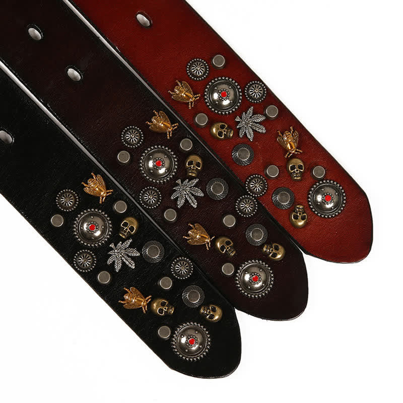 Gothic Skull Bee Maple Rivets Leather Belt - image 8