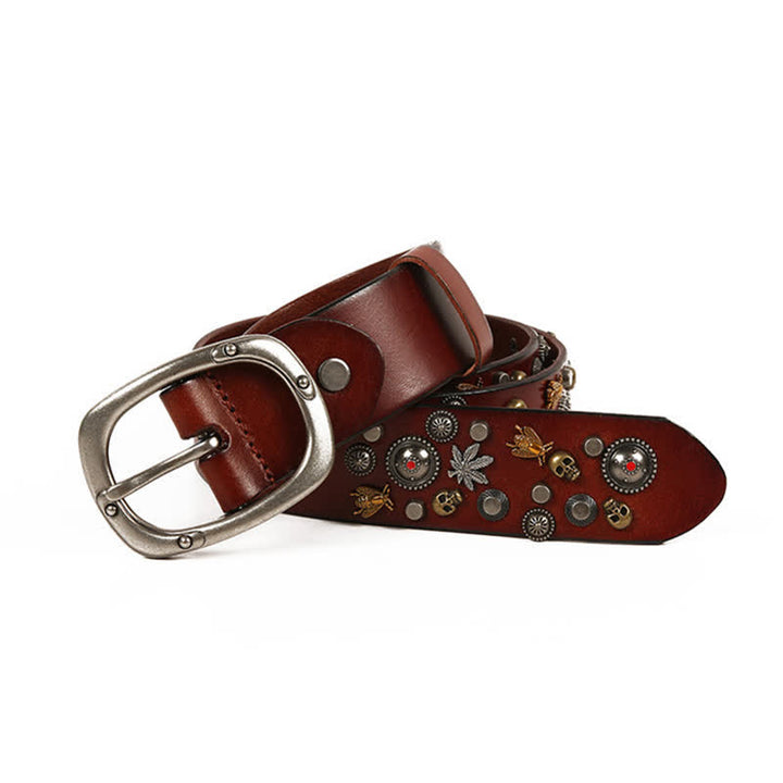 Gothic Skull Bee Maple Rivets Leather Belt - image 11