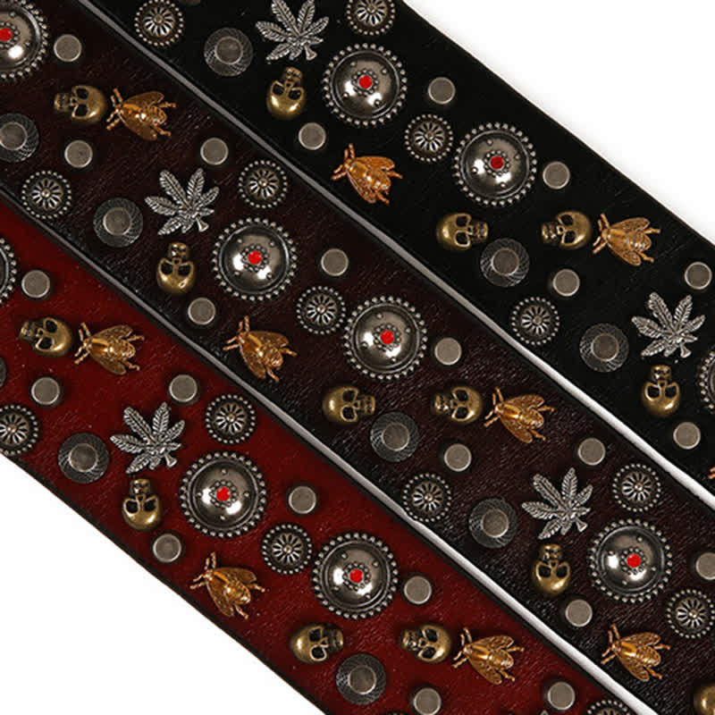 Gothic Skull Bee Maple Rivets Leather Belt - image 6