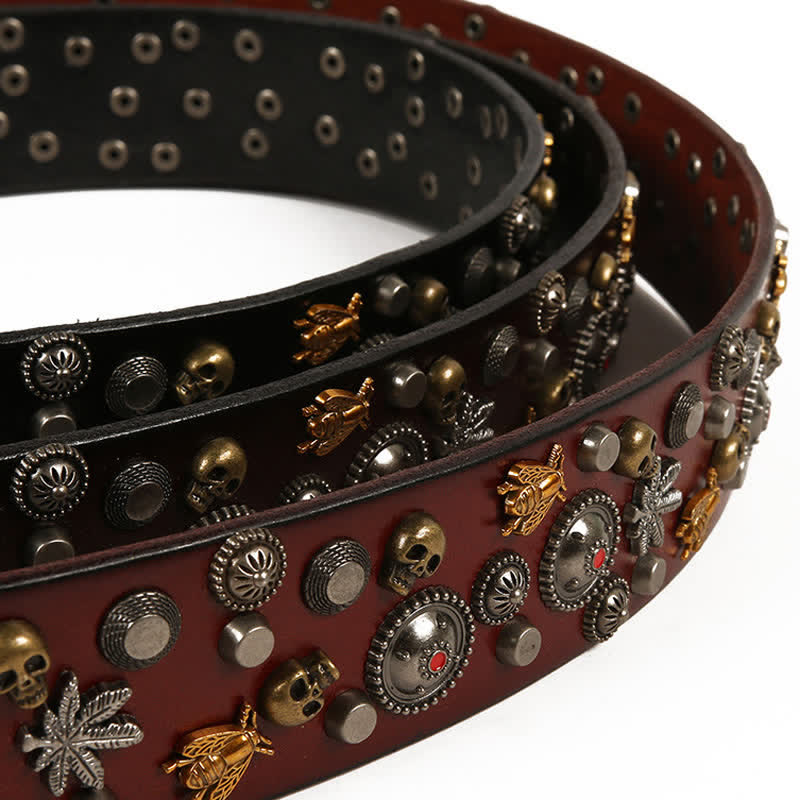 Gothic Skull Bee Maple Rivets Leather Belt - image 7