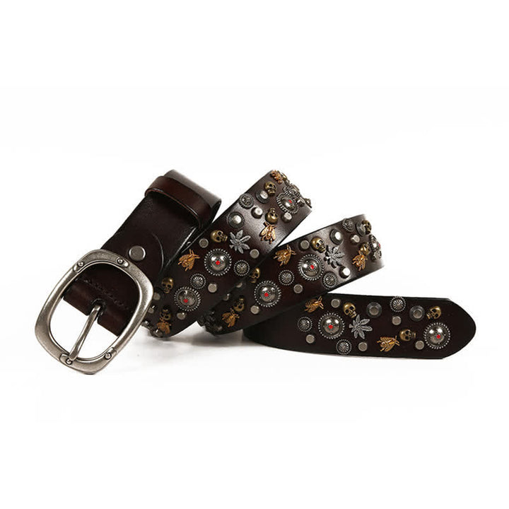 Gothic Skull Bee Maple Rivets Leather Belt - image 13