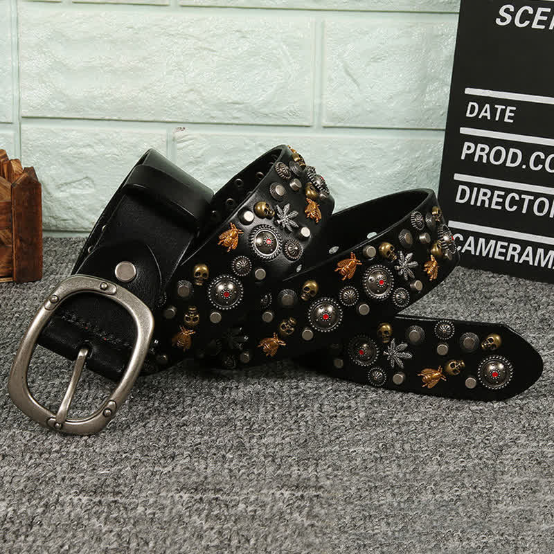 Gothic Skull Bee Maple Rivets Leather Belt - image 1