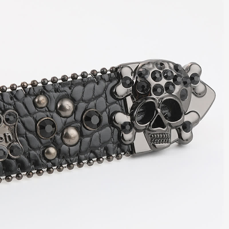 Bling Studded Mini Skull Rhinestone Rivets Leather Belt - image 6