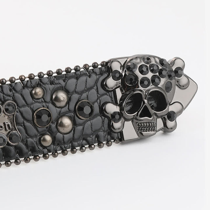 Bling Studded Mini Skull Rhinestone Rivets Leather Belt - image 6