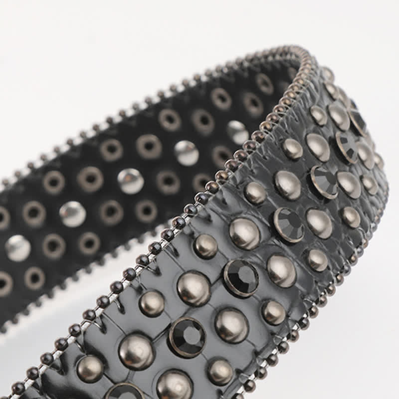 Bling Studded Mini Skull Rhinestone Rivets Leather Belt - image 4