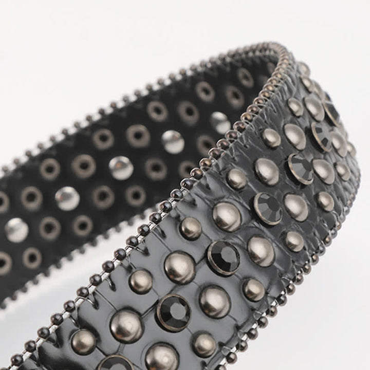 Bling Studded Mini Skull Rhinestone Rivets Leather Belt - image 4