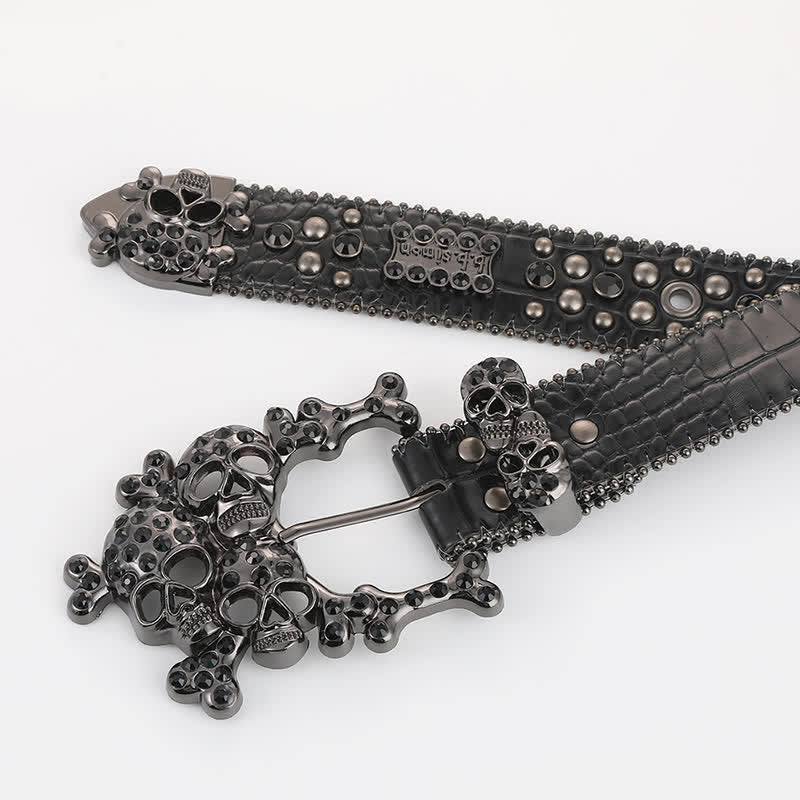 Bling Studded Mini Skull Rhinestone Rivets Leather Belt - image 3