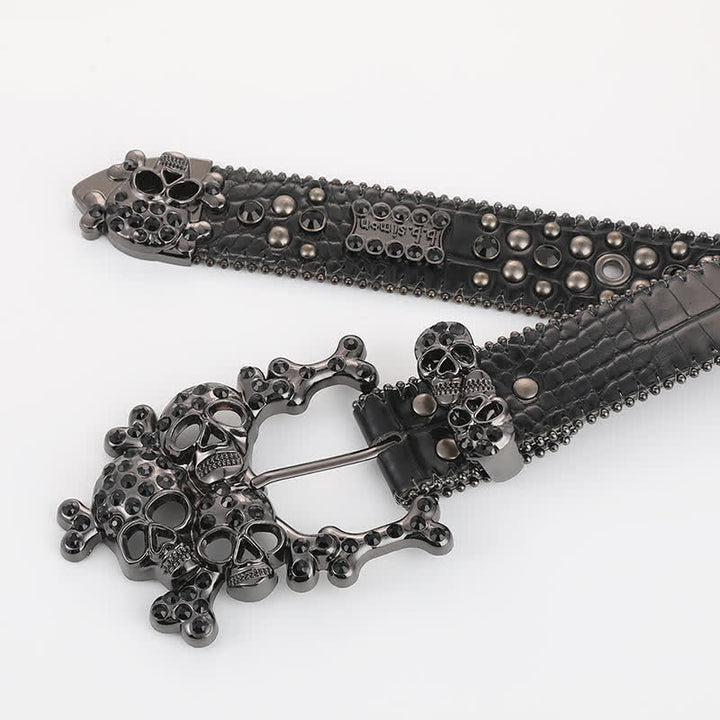 Bling Studded Mini Skull Rhinestone Rivets Leather Belt - image 3
