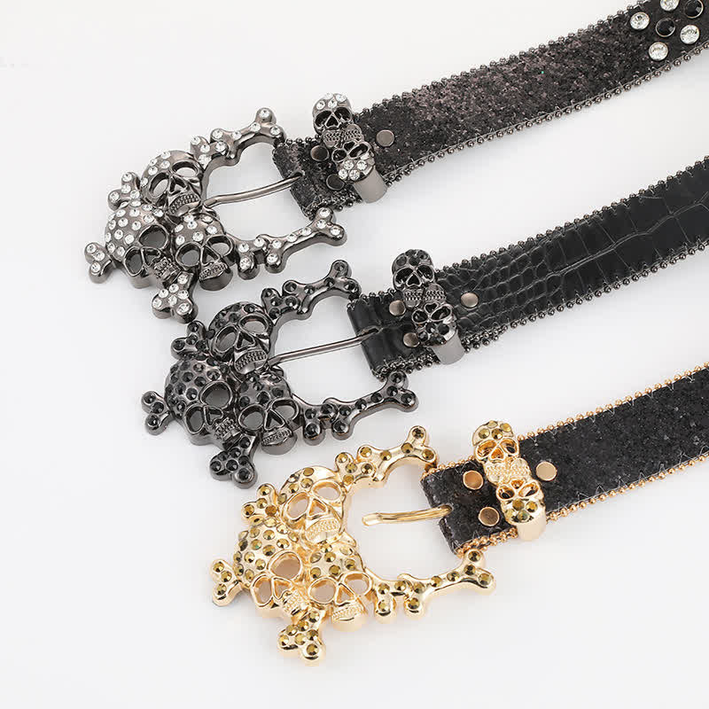 Bling Studded Mini Skull Rhinestone Rivets Leather Belt - image 1