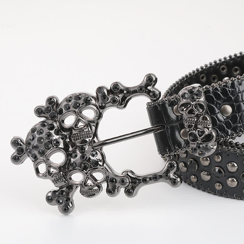 Bling Studded Mini Skull Rhinestone Rivets Leather Belt - image 5