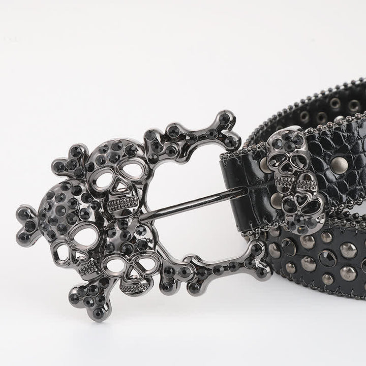 Bling Studded Mini Skull Rhinestone Rivets Leather Belt - image 5