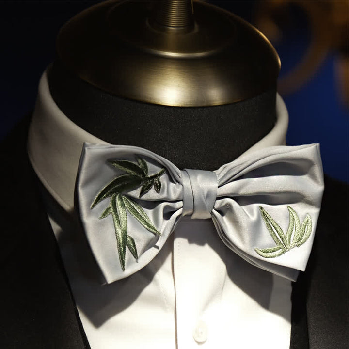 Men's Bamboo Embroidered Botanical Pattern Bow Tie - image 2