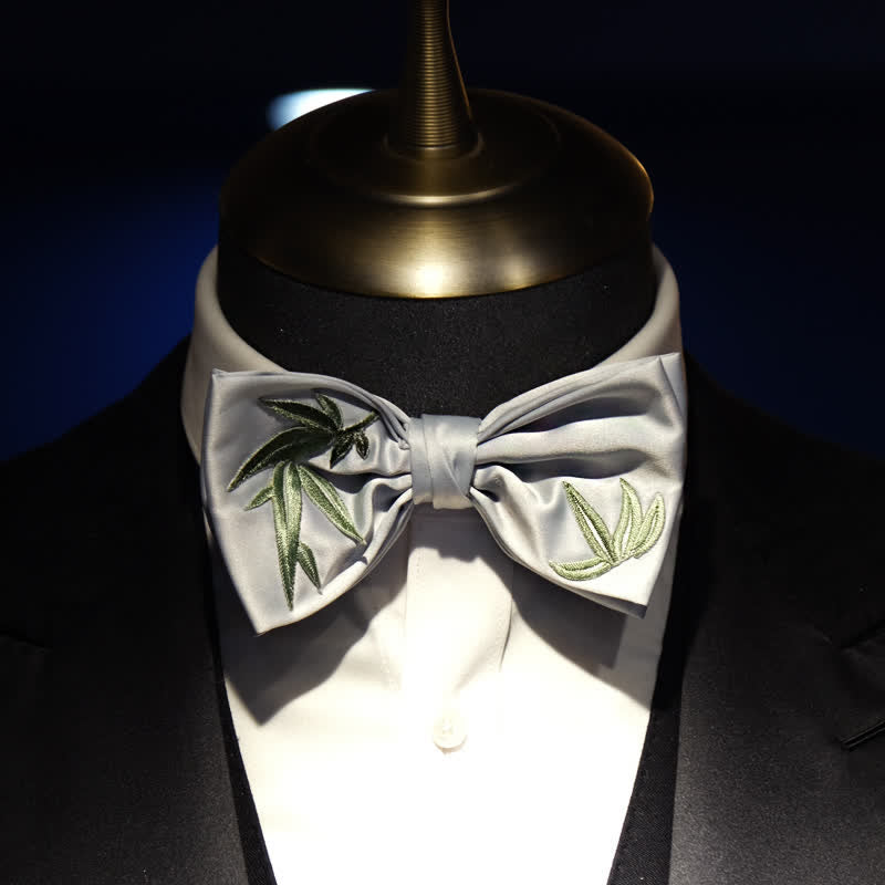 Men's Bamboo Embroidered Botanical Pattern Bow Tie - Light Gray - image 0