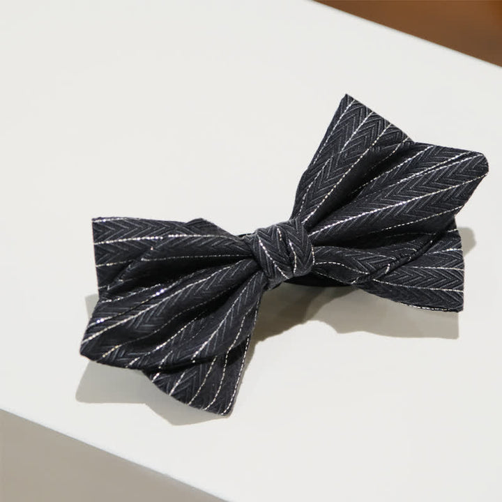Men's Dark Gray Striped Herringbone Pattern Bow Tie - image 9