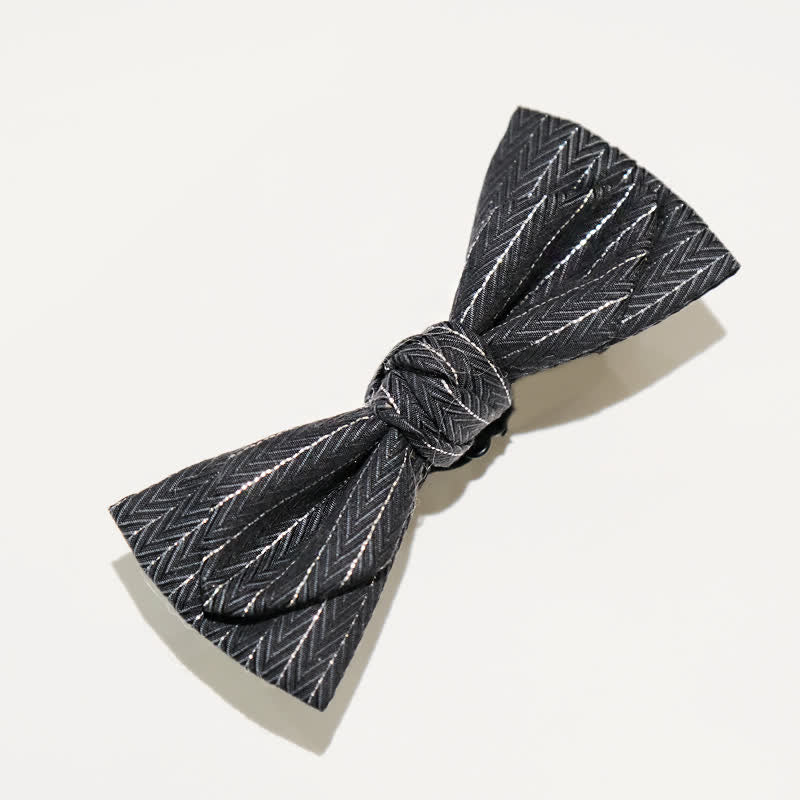 Men's Dark Gray Striped Herringbone Pattern Bow Tie - image 4