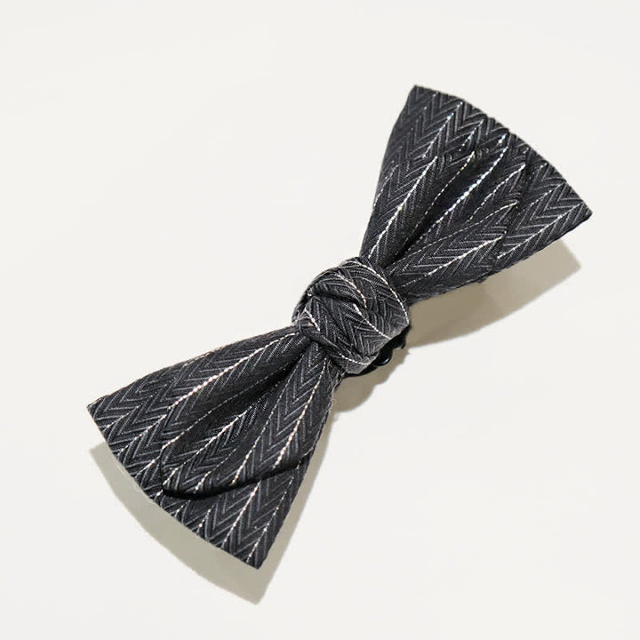 Men's Dark Gray Striped Herringbone Pattern Bow Tie - image 4