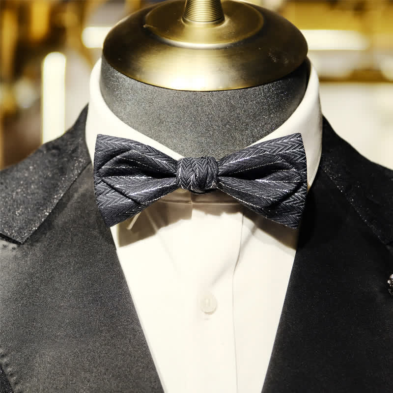 Men's Dark Gray Striped Herringbone Pattern Bow Tie - Style #1 - image 0