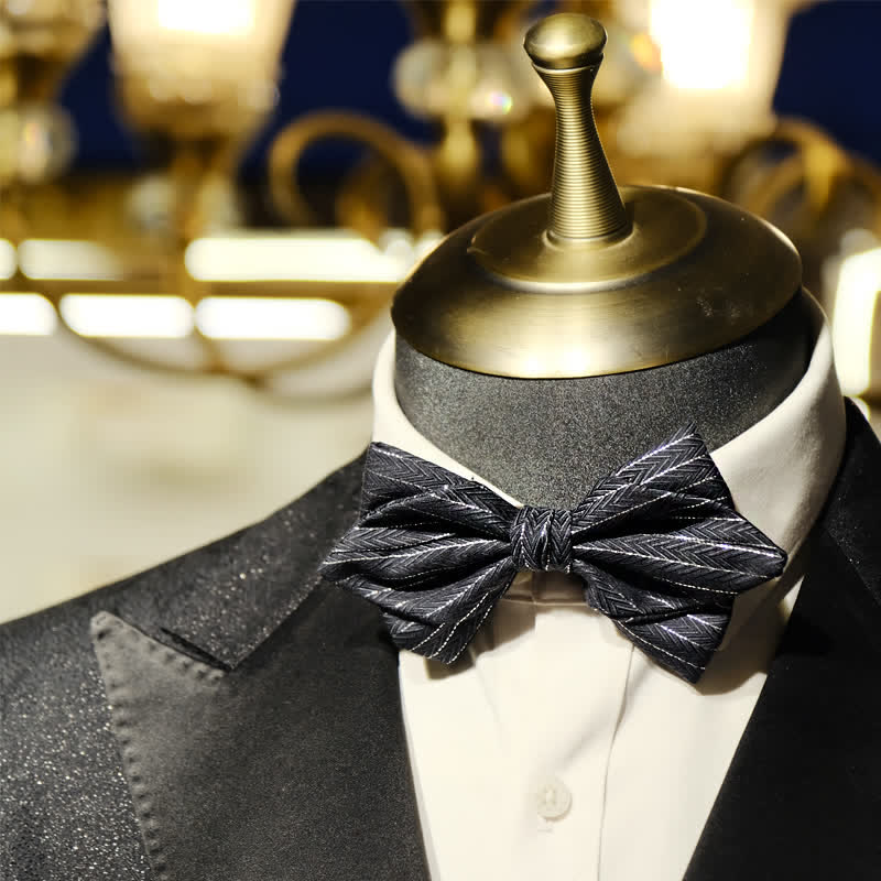 Men's Dark Gray Striped Herringbone Pattern Bow Tie - image 11