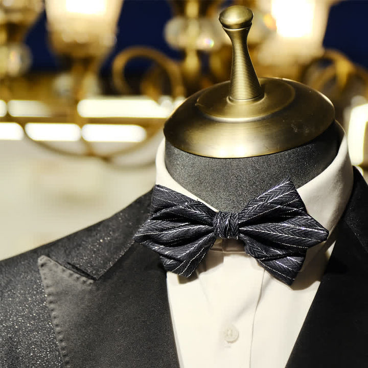 Men's Dark Gray Striped Herringbone Pattern Bow Tie - image 11