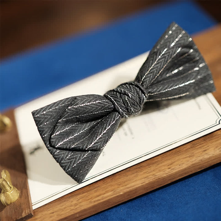 Men's Dark Gray Striped Herringbone Pattern Bow Tie - image 2