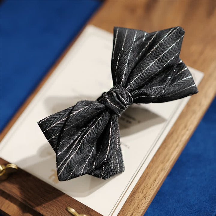 Men's Dark Gray Striped Herringbone Pattern Bow Tie - image 8