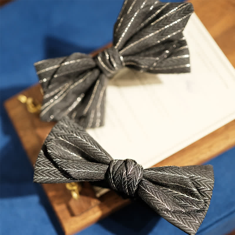 Men's Dark Gray Striped Herringbone Pattern Bow Tie - image 1