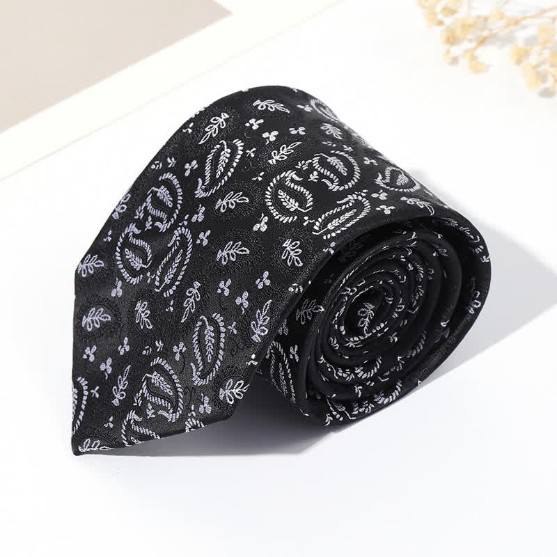 Men's Mix Cashew Black Background Jacquard Necktie - Gray - image 9