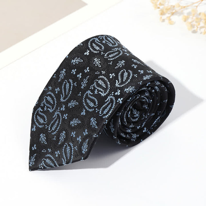 Men's Mix Cashew Black Background Jacquard Necktie - Light Blue - image 3