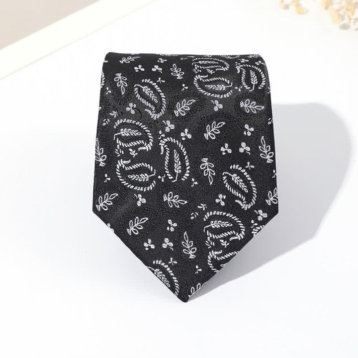 Men's Mix Cashew Black Background Jacquard Necktie - image 10