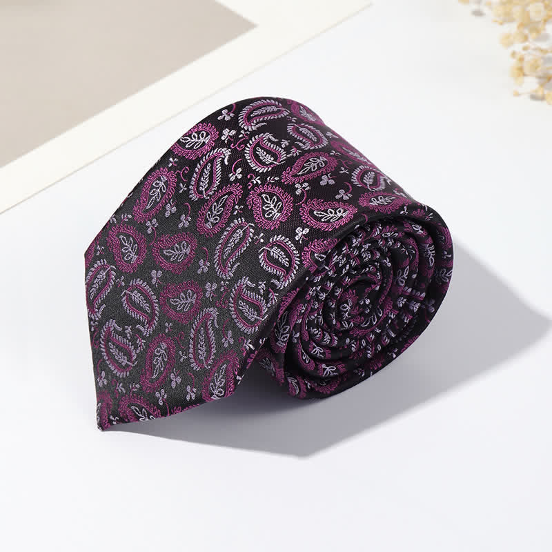 Men's Mix Cashew Black Background Jacquard Necktie - Purple - image 11