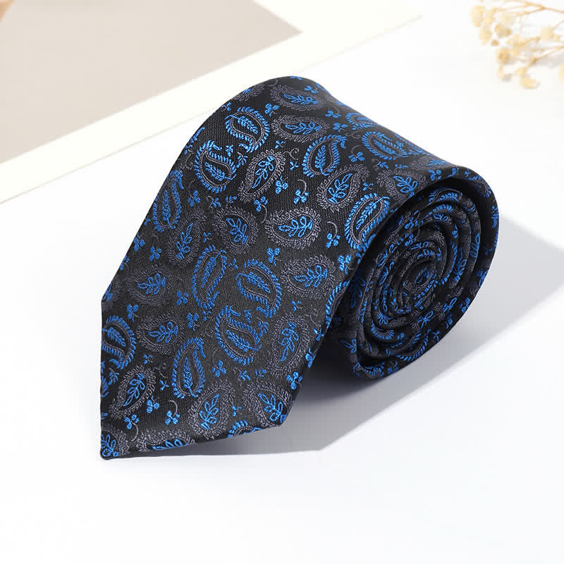 Men's Mix Cashew Black Background Jacquard Necktie - Royal - image 5