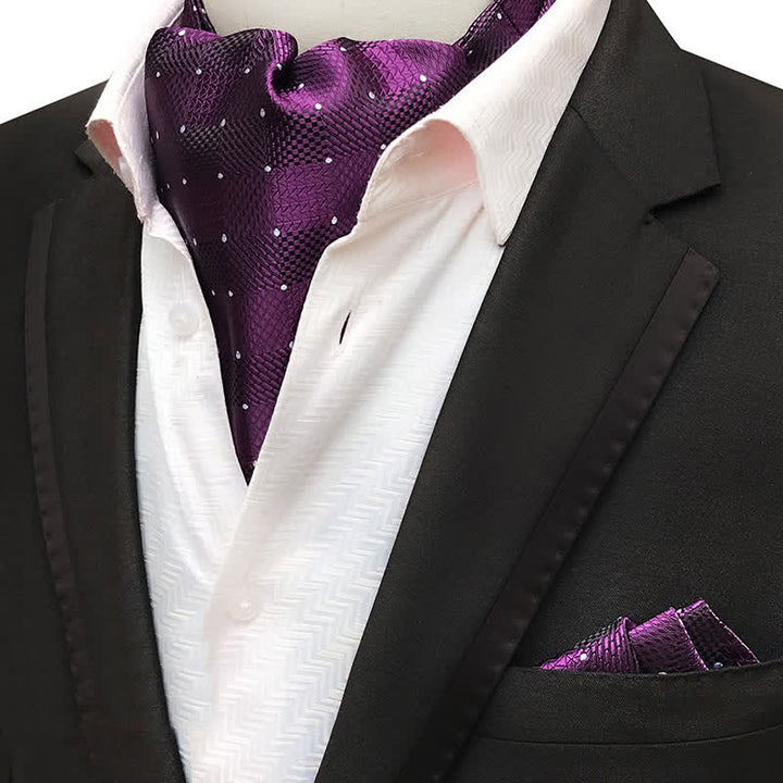 2Pcs Purple Dots Plaid Pocket Square and Cravat Set - Purple - image 0