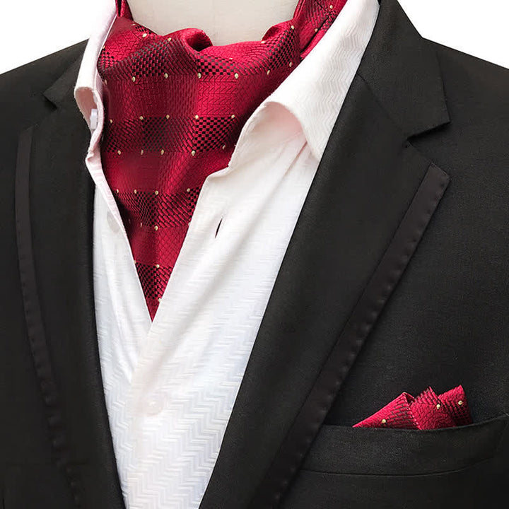 2Pcs Dark Red Dots Plaid Pocket Square and Cravat Set - DarK Red - image 0