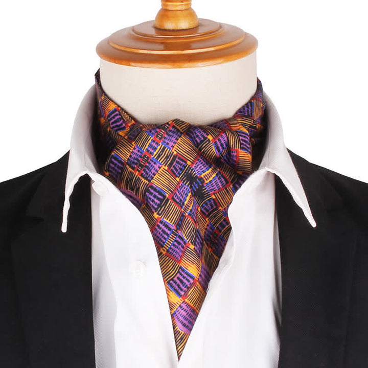 Yellow & Purple Abstract Check Pattern Ascot Cravat - Yellow & Purple - image 0