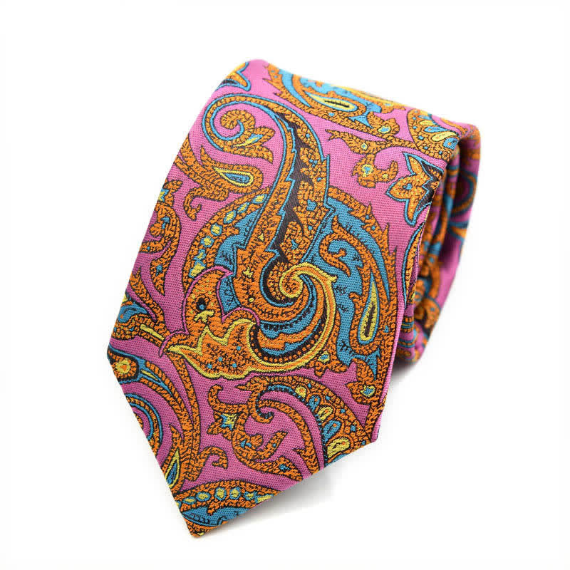 Men's Pink & Gold Flower Vibrant Paisley Necktie - image 1
