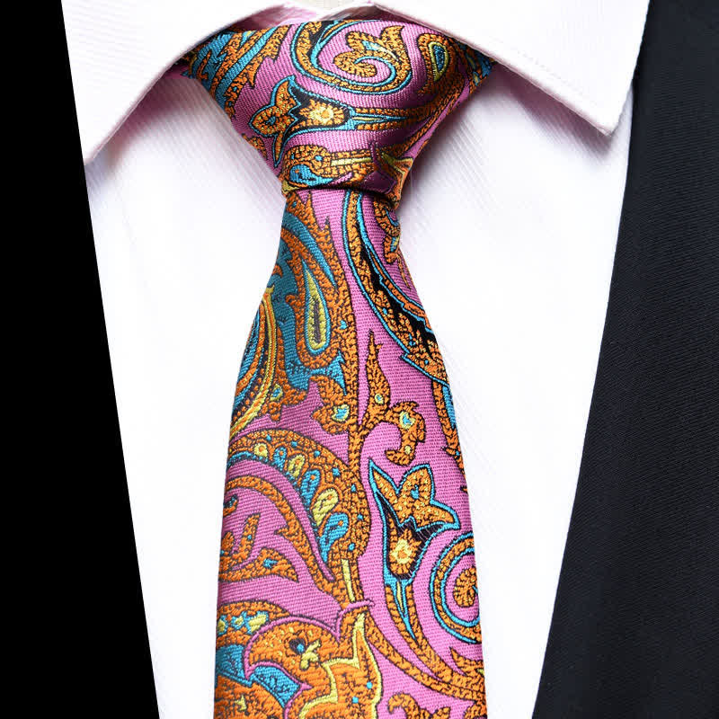 Men's Pink & Gold Flower Vibrant Paisley Necktie - Pink & Gold - image 0