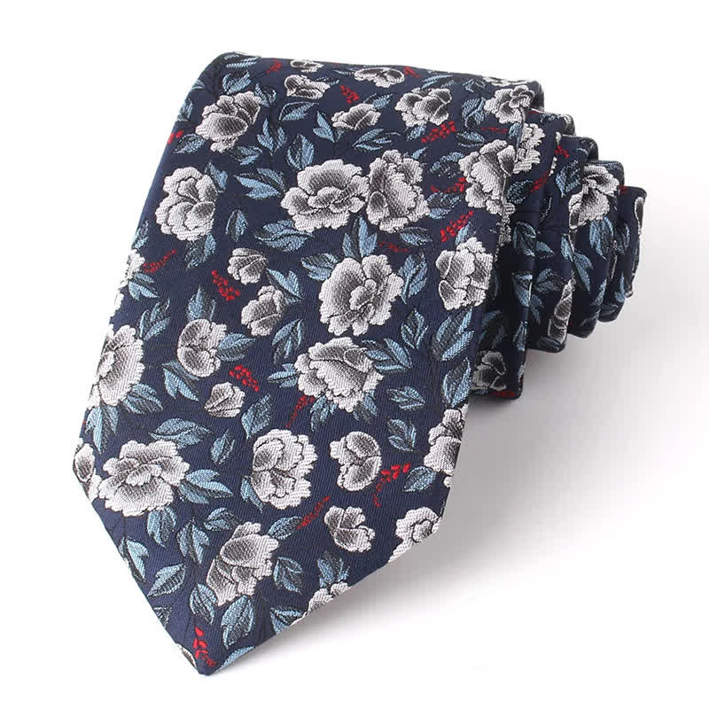 Men's Gray & Navy Flroal Design Casual Business Necktie - image 1