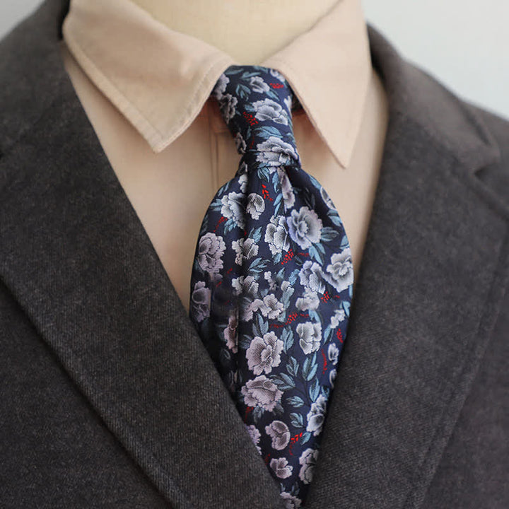 Men's Gray & Navy Flroal Design Casual Business Necktie - Gray & Navy - image 0
