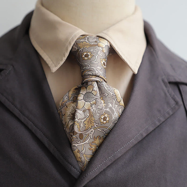 Men's Retro Timeless Floral Printed Bloom Necktie - Gray - image 7