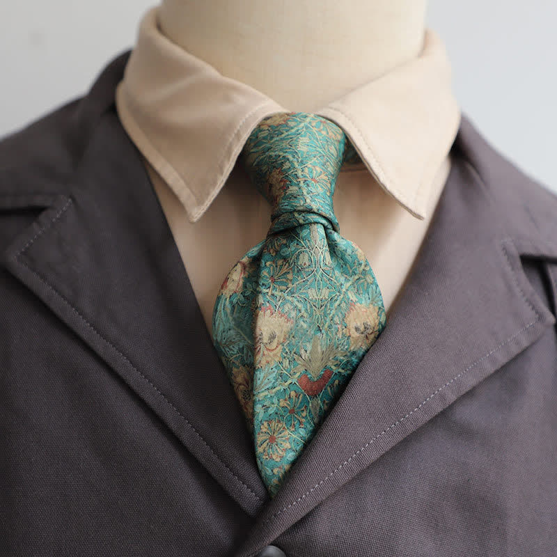 Men's Retro Timeless Floral Printed Bloom Necktie - Green - image 3