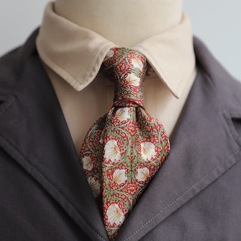 Men's Retro Timeless Floral Printed Bloom Necktie - Red - image 0