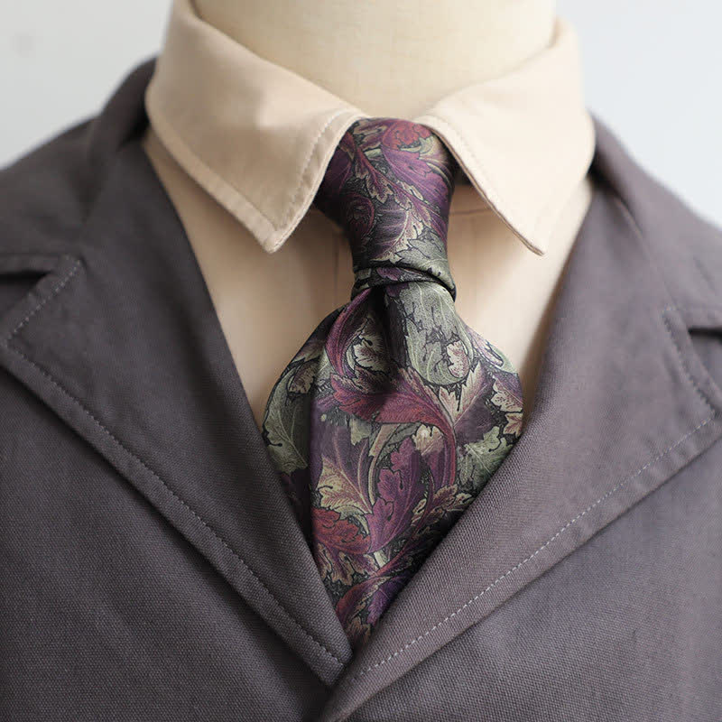 Men's Retro Timeless Floral Printed Bloom Necktie - Purple - image 9