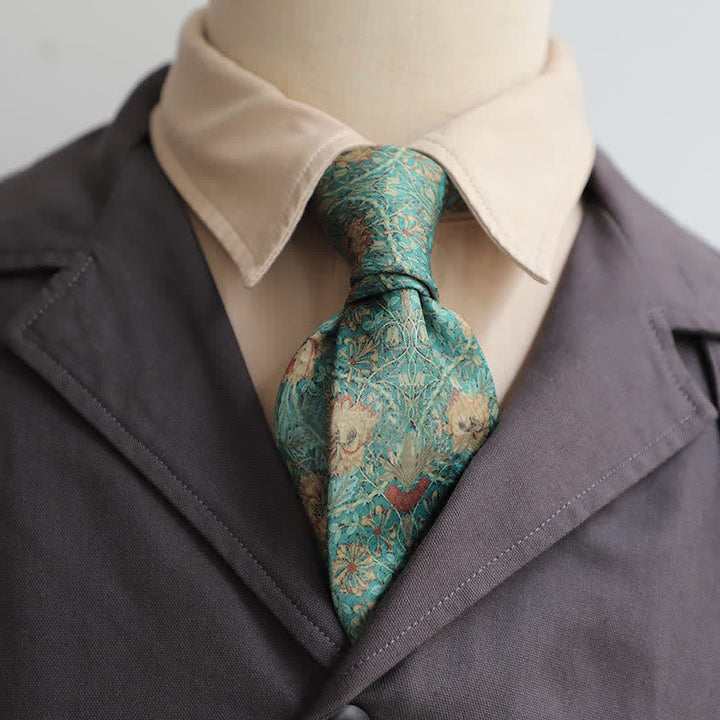 Men's Retro Timeless Floral Printed Bloom Necktie - Green - image 3